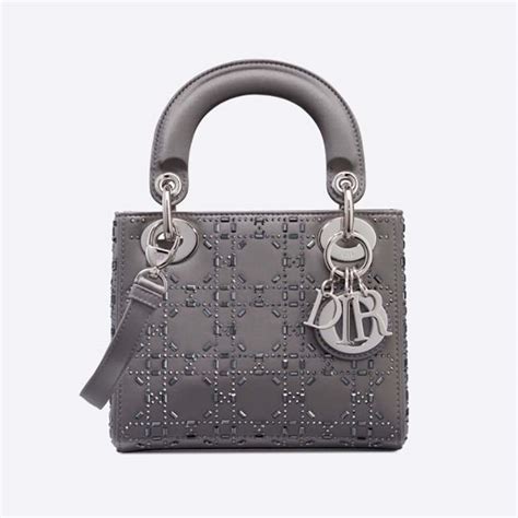 dior satin bag|Mini Lady Dior Bag Gray Strass Cannage Satin .